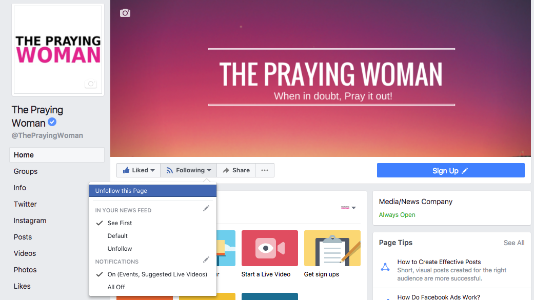 The Praying Woman Facebook Notifications